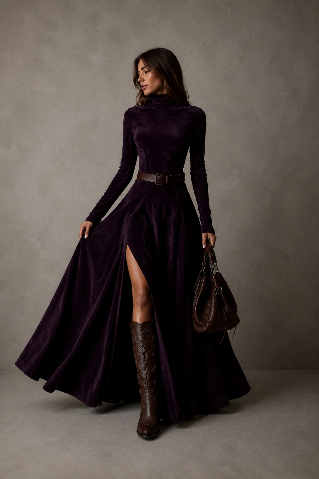 Amara | Vestido de ante sintético con cuello alto