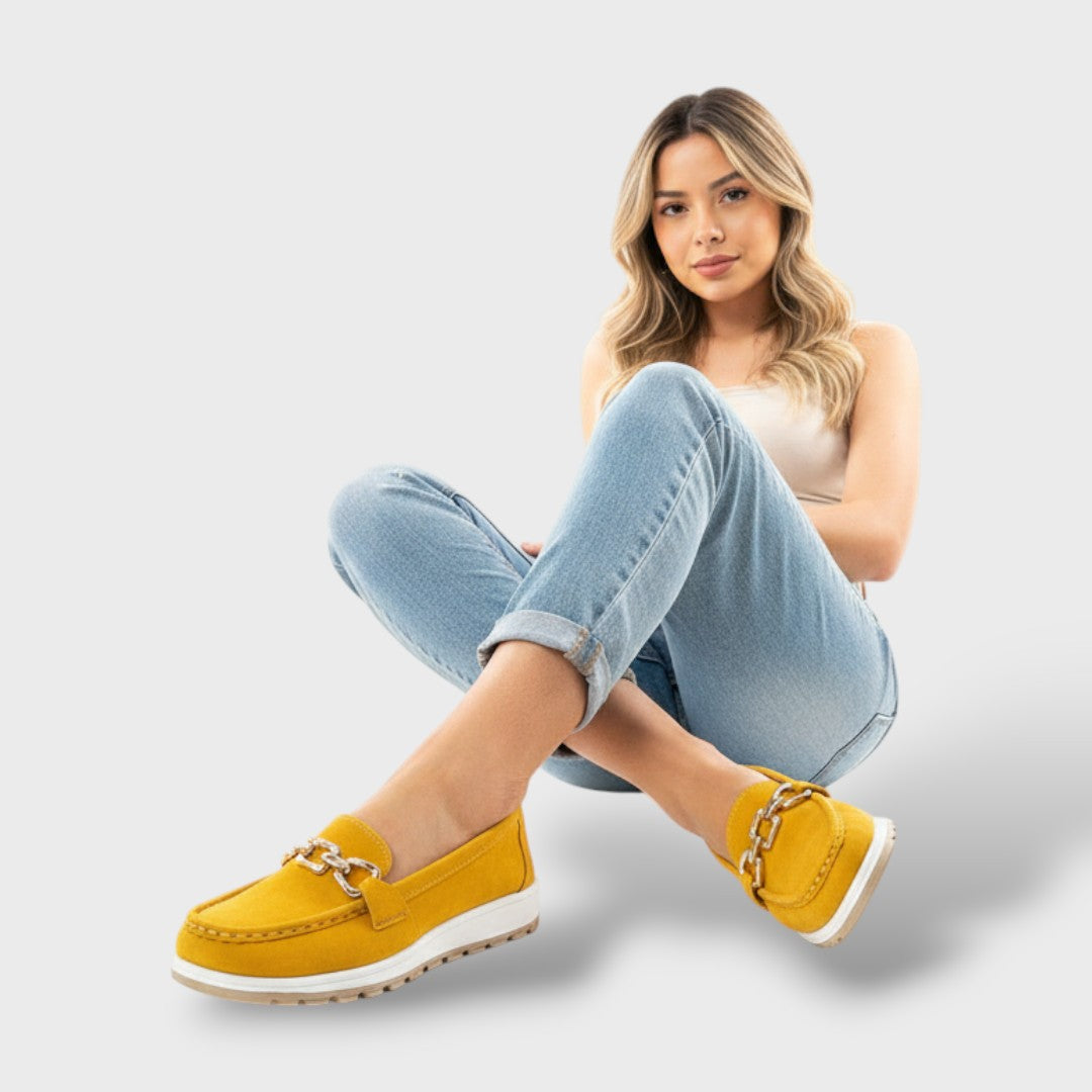 París | Mocasines Ortopédicos Ante Cadena Dorada Plataforma