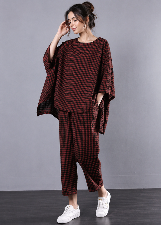 Conjunto de algodón y lino con estampado de cuadros