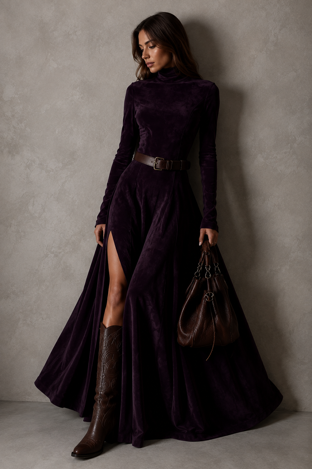 Amara | Vestido de ante sintético con cuello alto