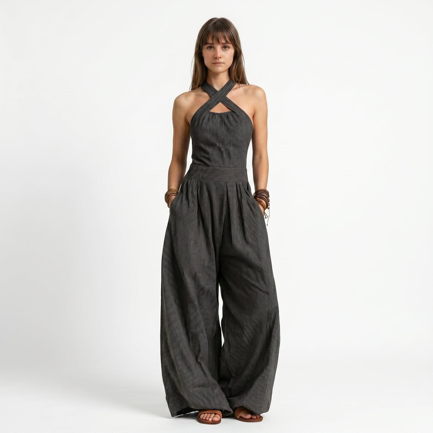 Brenda | Mono de lino y algodón con escote cruzado elegante
