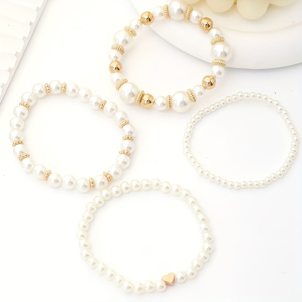 Mara | Conjunto de elegantes pulseras en forma de corazón con perlas