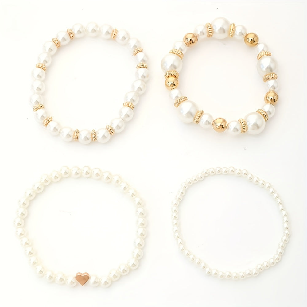 Mara | Conjunto de elegantes pulseras en forma de corazón con perlas