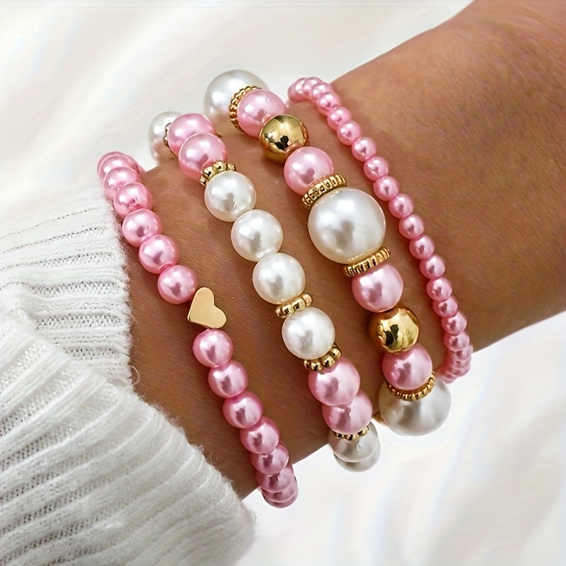 Mara | Conjunto de elegantes pulseras en forma de corazón con perlas