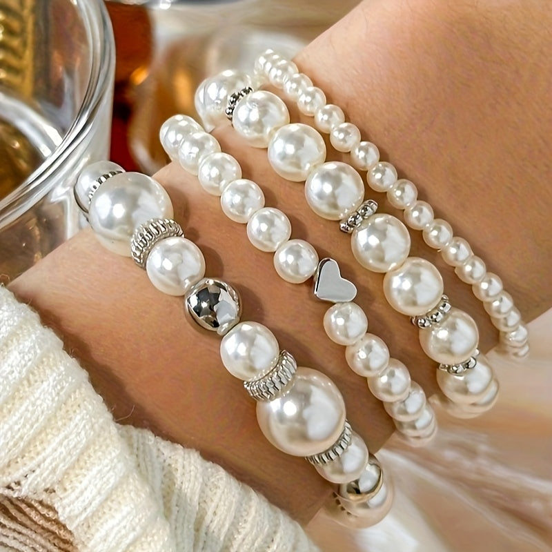 Mara | Conjunto de elegantes pulseras en forma de corazón con perlas