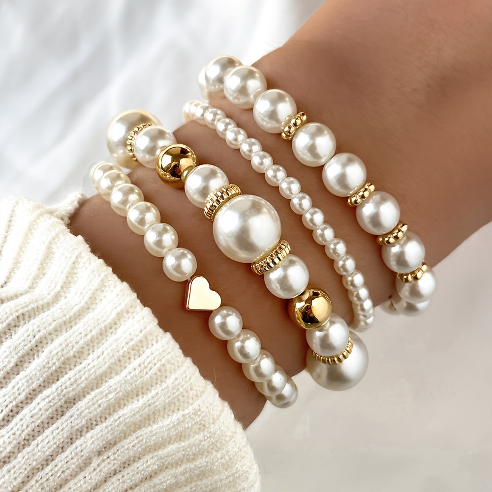 Mara | Conjunto de elegantes pulseras en forma de corazón con perlas