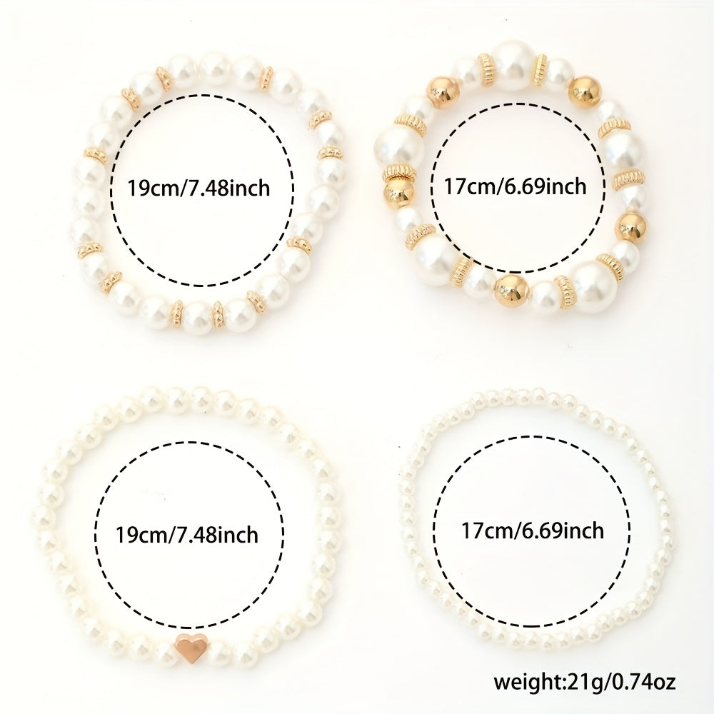 Mara | Conjunto de elegantes pulseras en forma de corazón con perlas