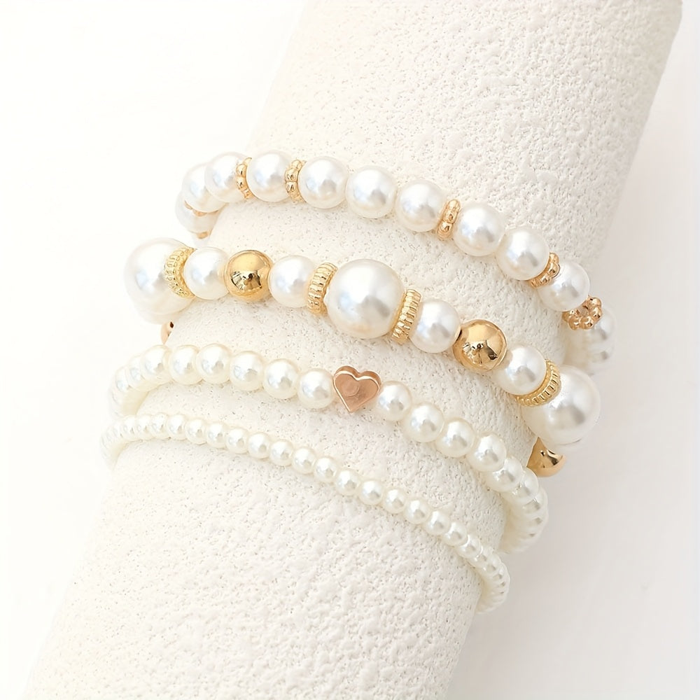 Mara | Conjunto de elegantes pulseras en forma de corazón con perlas