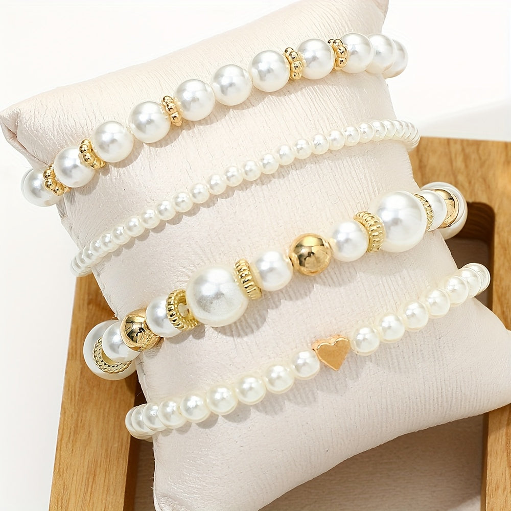 Mara | Conjunto de elegantes pulseras en forma de corazón con perlas