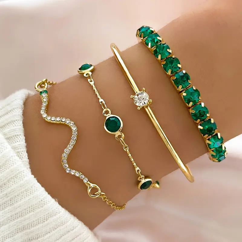 Zahira | Conjunto de pulseras vintage con zirconia verde