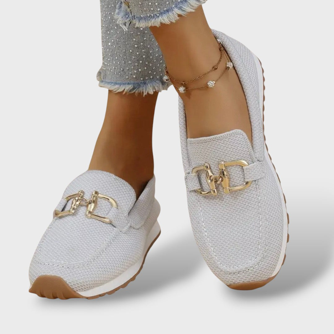 María | Mocasines Ortopédicos Mesh Herraje Dorado Plataforma