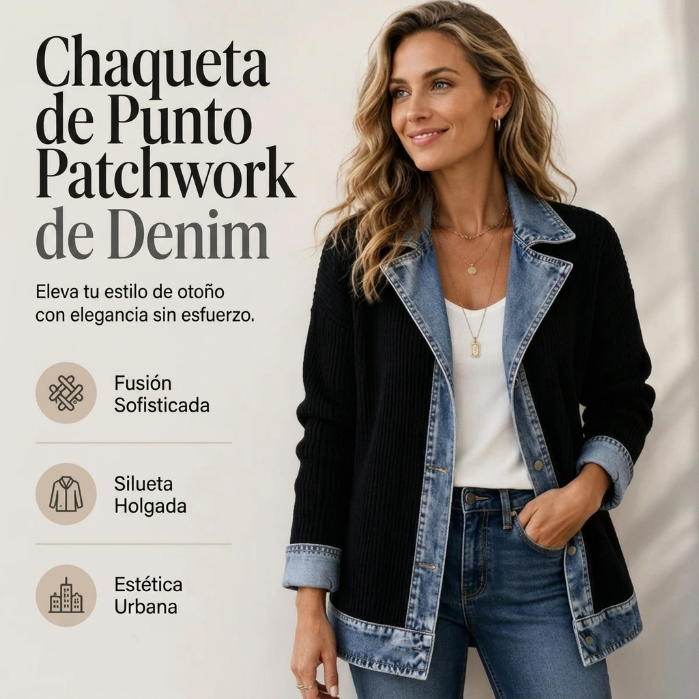 Ely | Chaqueta de punto con detalles efecto denim