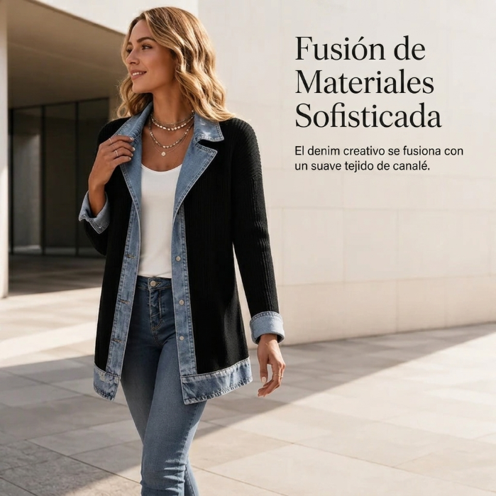 Ely | Chaqueta de punto con detalles efecto denim