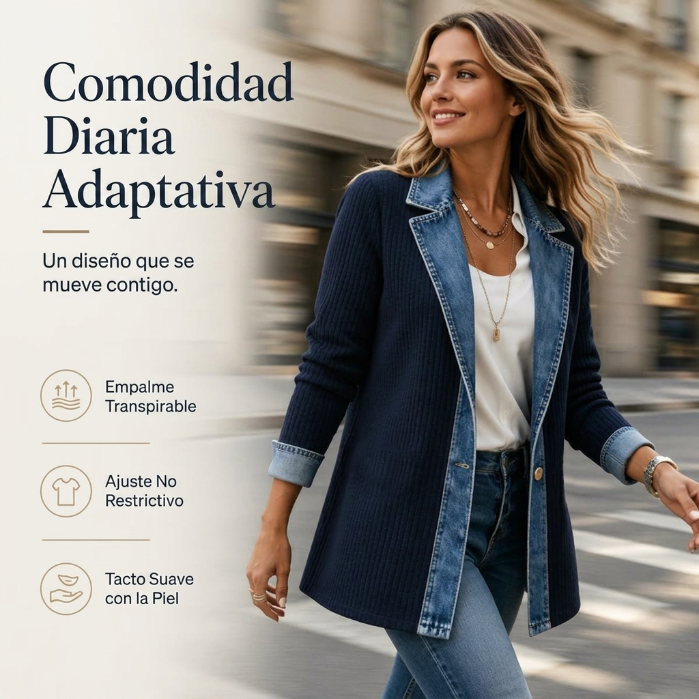 Ely | Chaqueta de punto con detalles efecto denim