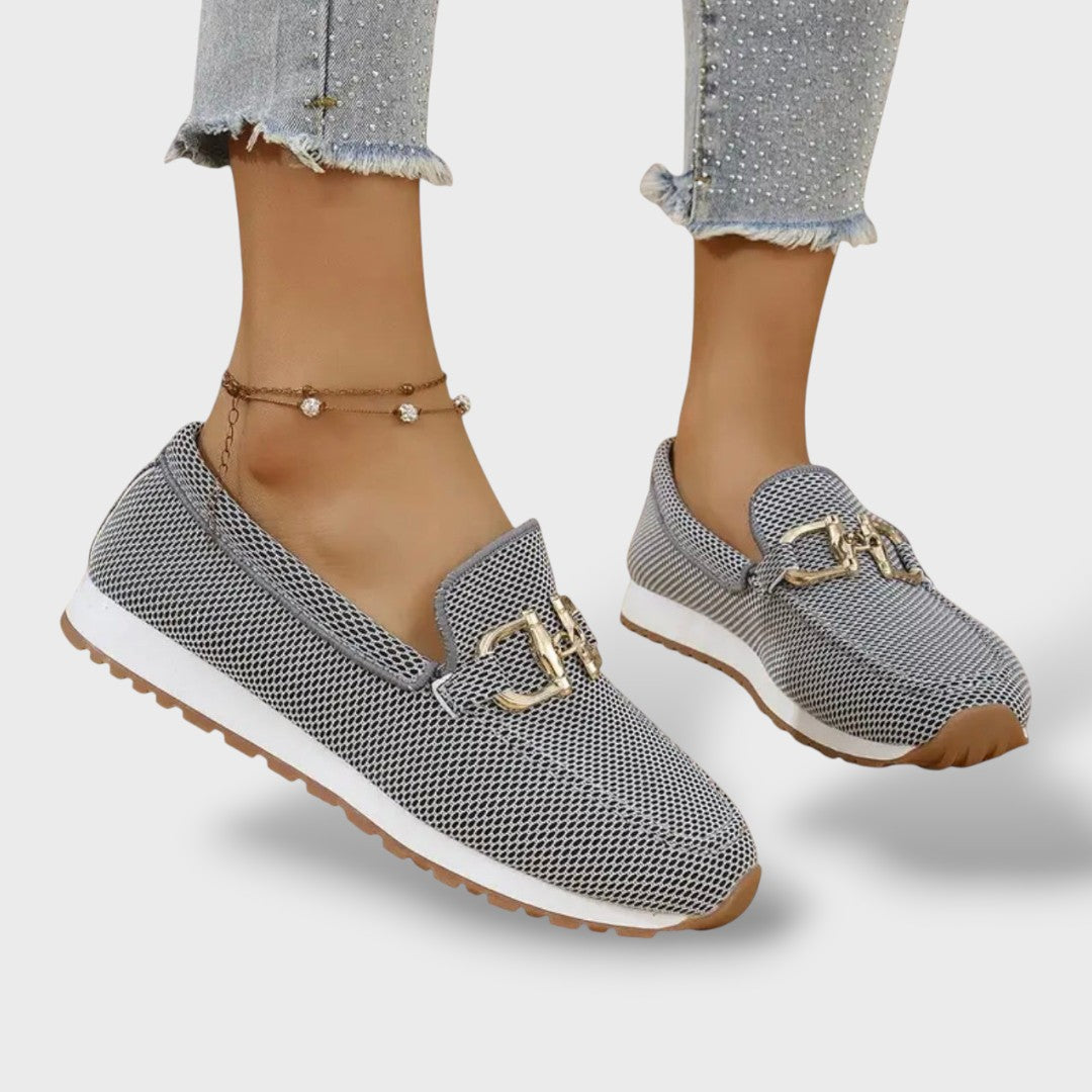 María | Mocasines Ortopédicos Mesh Herraje Dorado Plataforma