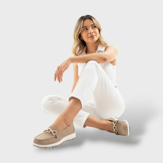 París | Mocasines Ortopédicos Ante Cadena Dorada Plataforma