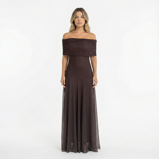 Laura | Vestido Largo Chiffon Hombros Caídos