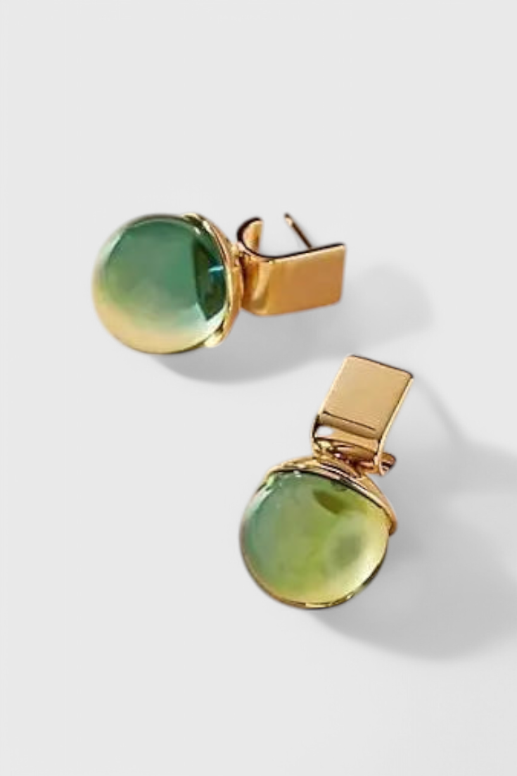 Pendientes de Cristal Verde con Acabado Dorado
