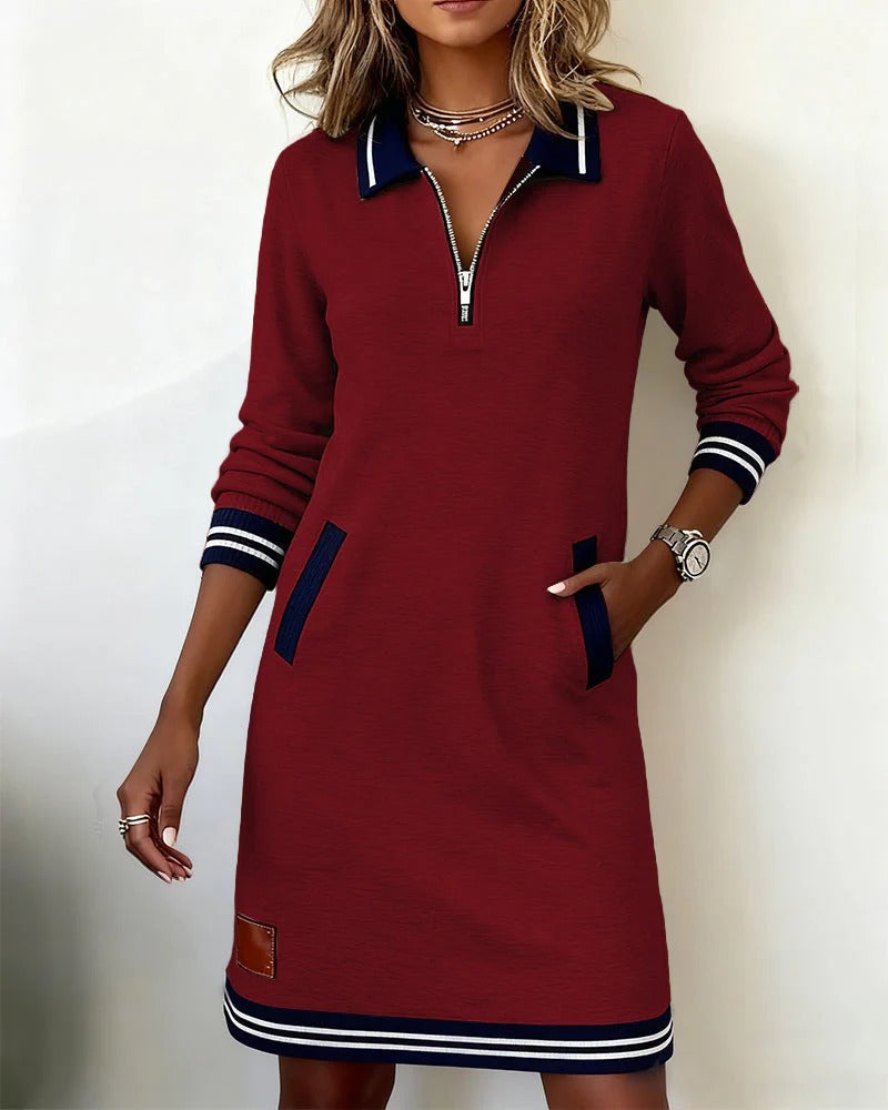 Dalia  | Vestido con Cremallera Frontal y Cuello de Solapa