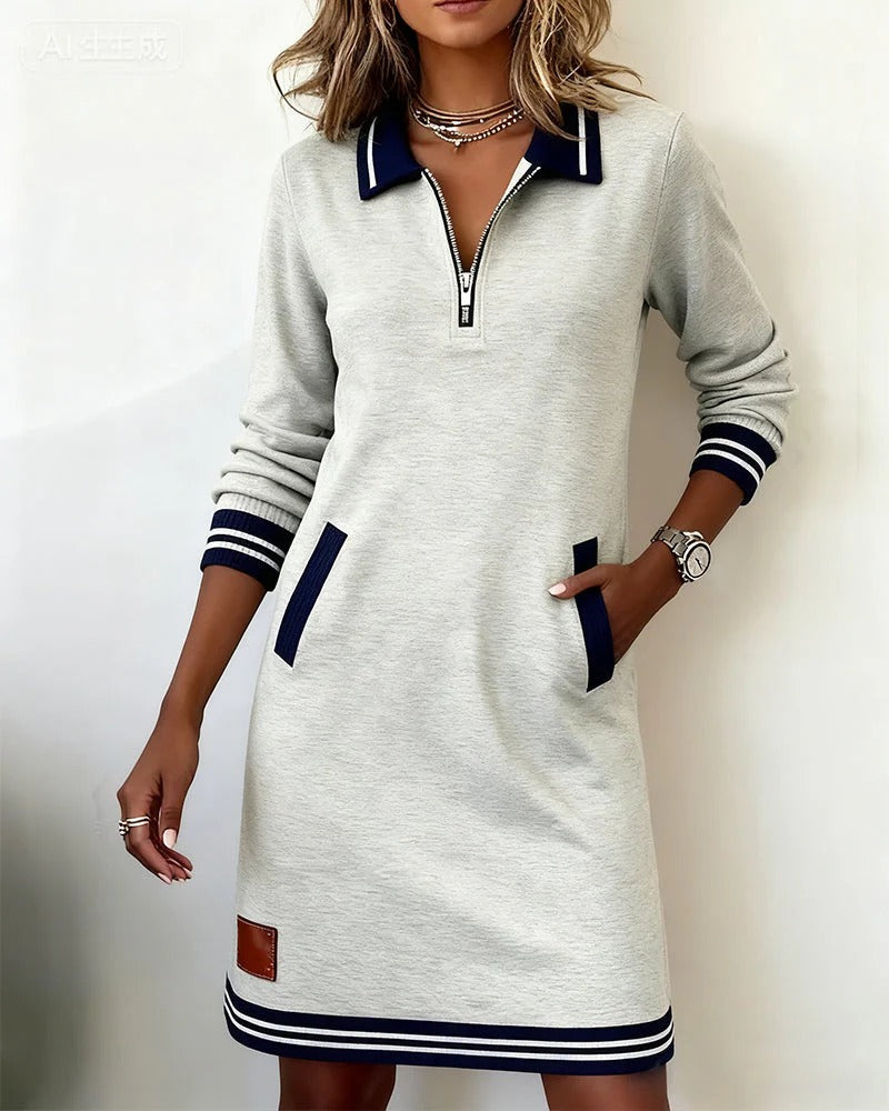 Dalia  | Vestido con Cremallera Frontal y Cuello de Solapa