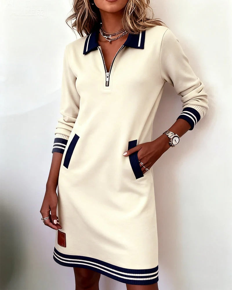 Dalia  | Vestido con Cremallera Frontal y Cuello de Solapa