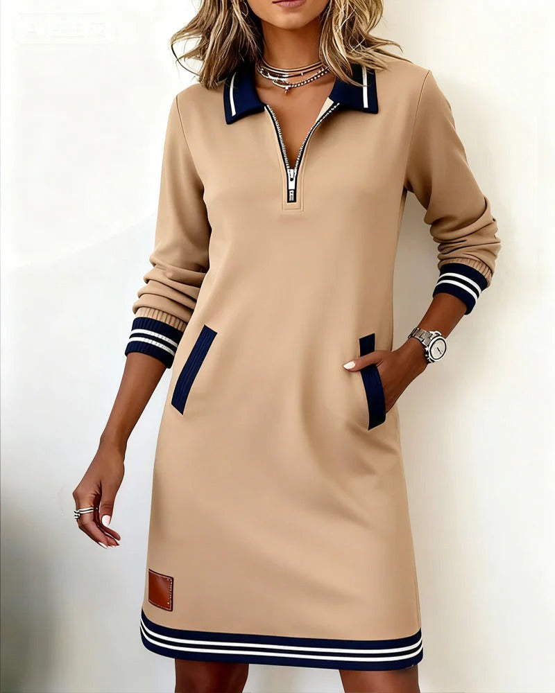Dalia  | Vestido con Cremallera Frontal y Cuello de Solapa