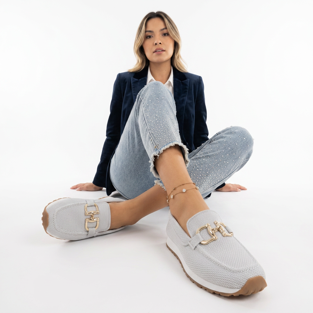 María | Mocasines Ortopédicos Mesh Herraje Dorado Plataforma
