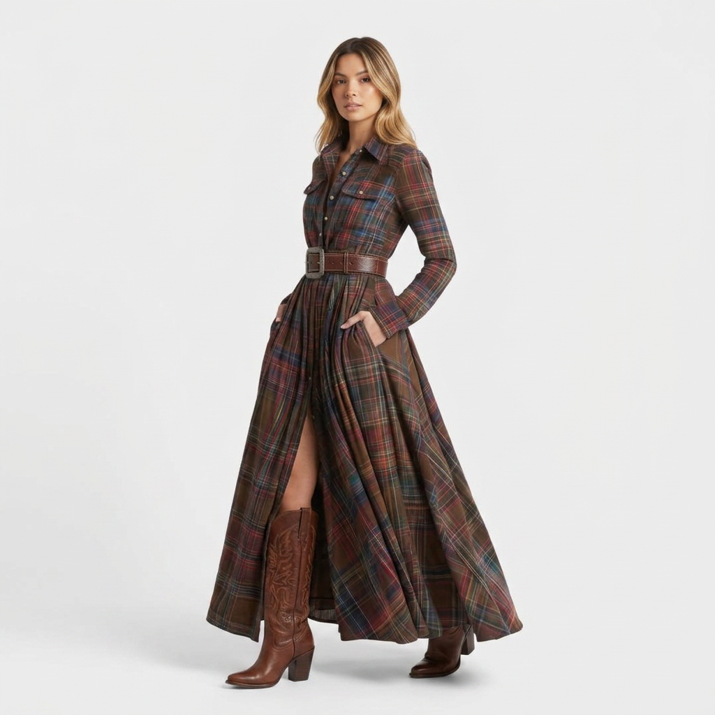 Carla | Vestido Camisero Cuadros Mujer Otoño
